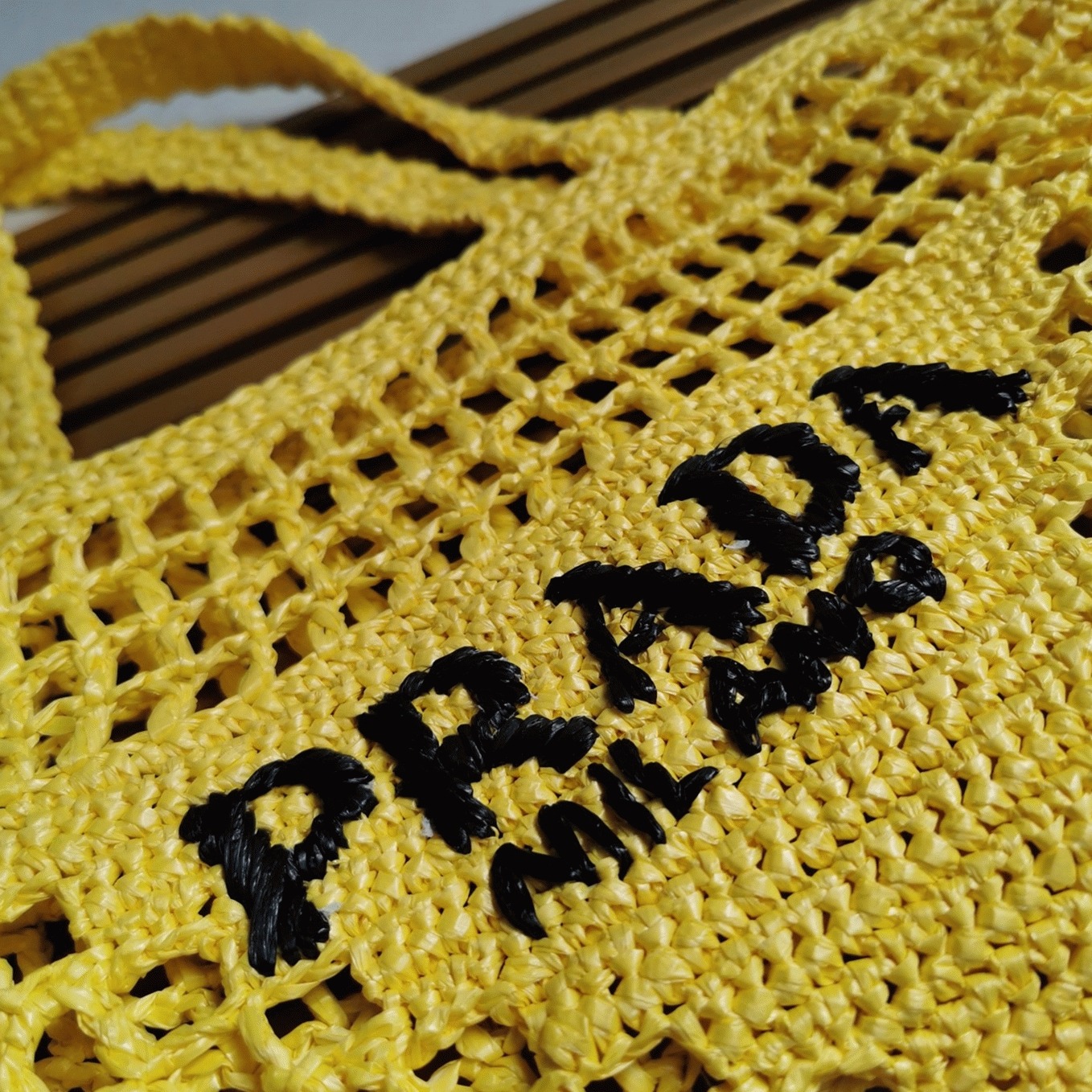 Pra*a Small Tote Bag Replica in Yellow Woven Raffia