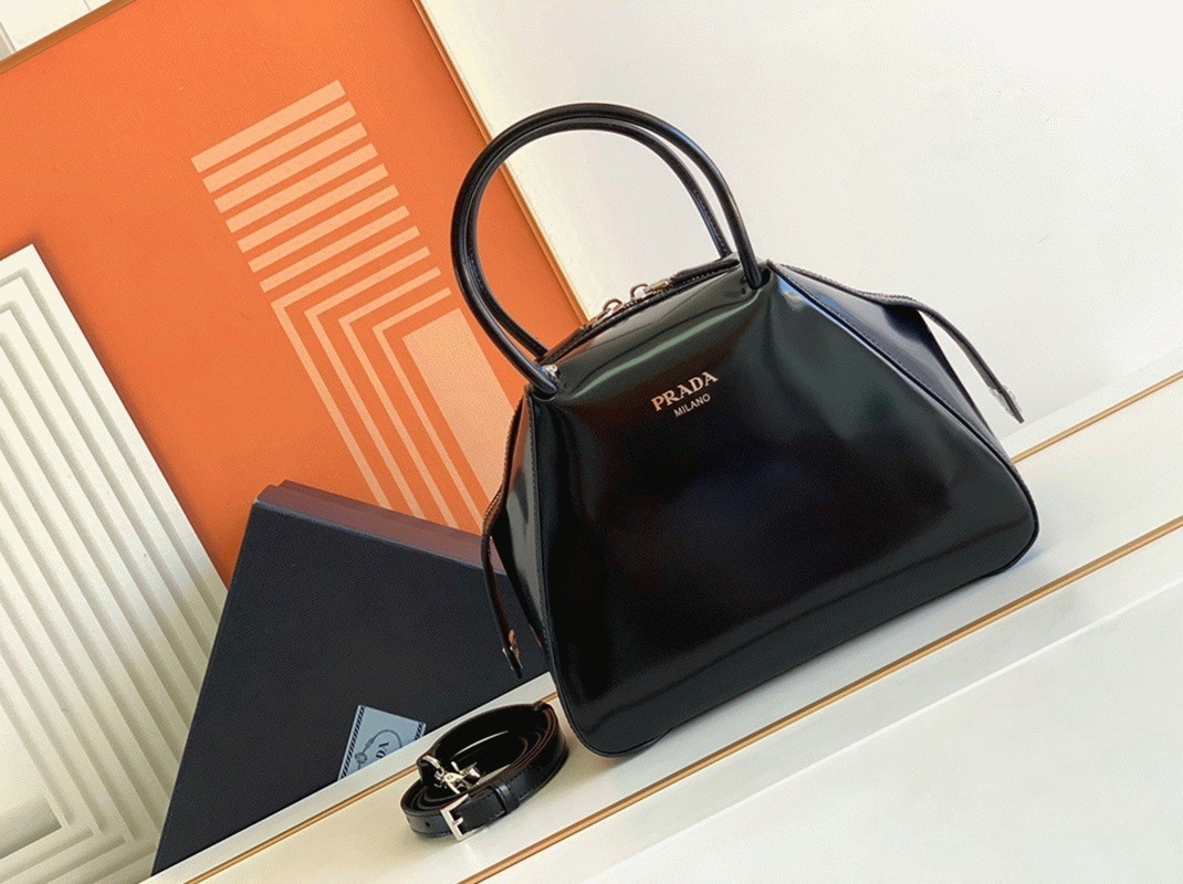Pra*a S*pernova Small Top Handle Bag Replica in Black Brushed