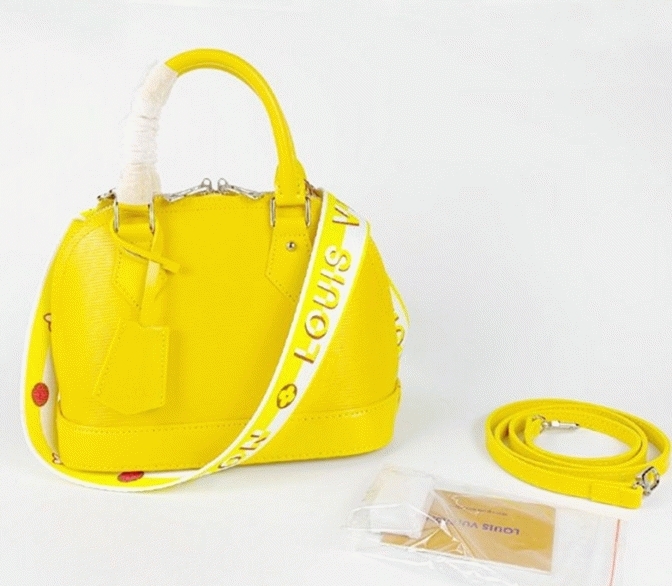 L0vis Vvtt0n Epi Leather Alma BB Handbag In Cedrat Yellow With Jacquard Strap