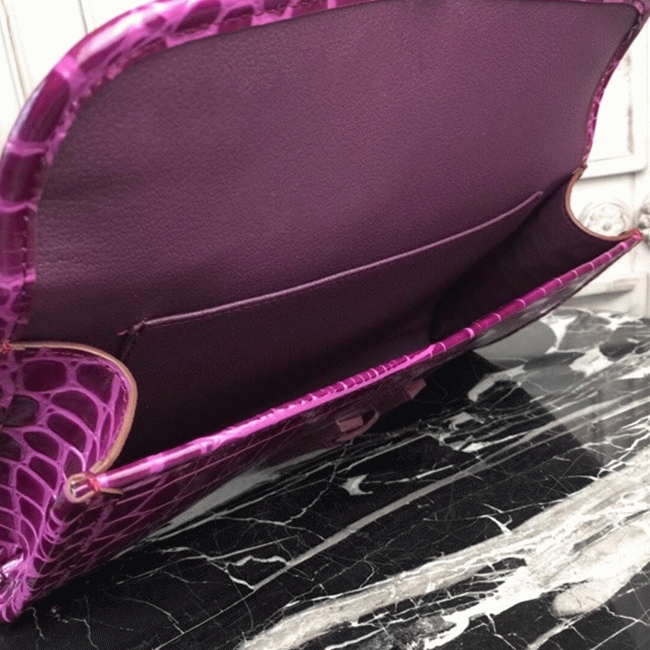 Fuchsia Crocodile Leather Knockoff H**me5 Jige Elan 29 Bold Clutch