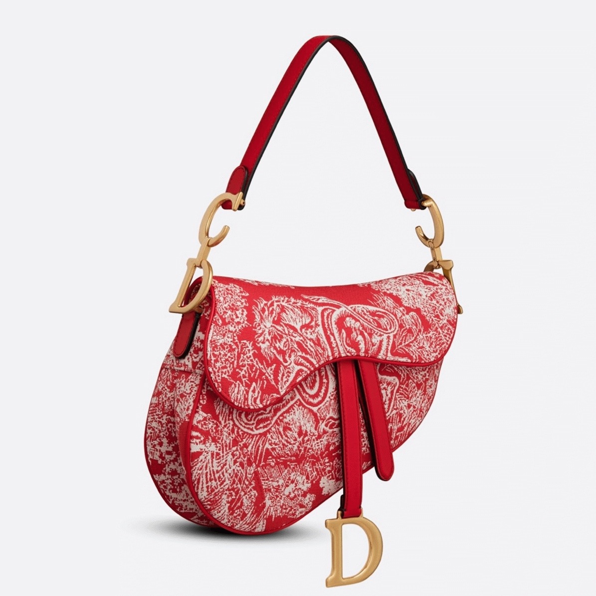 D10r Saddle Bag Imitation in Red Toile de Jouy Reverse Jacquard