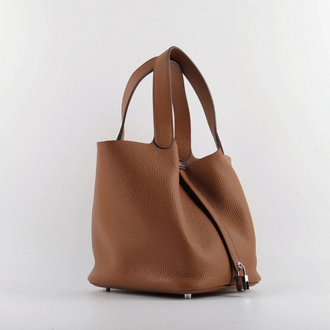 Brown faux luxury H**me5 Picotin Lock handbag