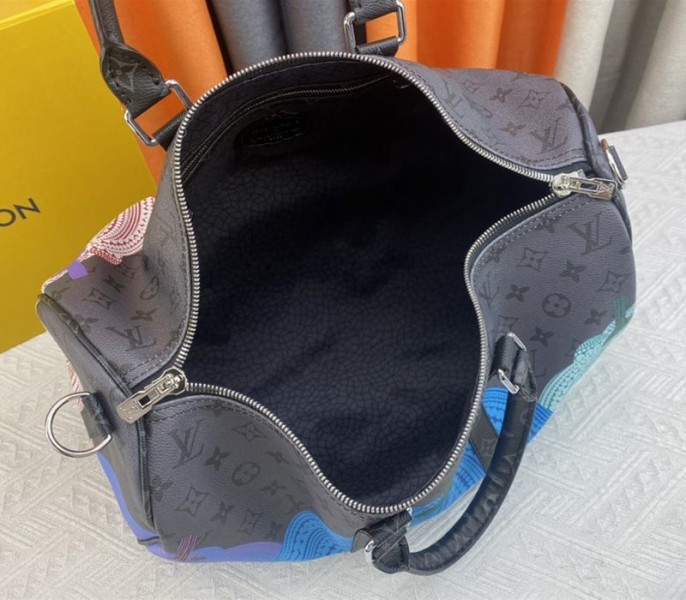 L0vis Vvtt0n X YK Monogram Eclipse Reverse Keepall 45 Luggage In Pumpkin
