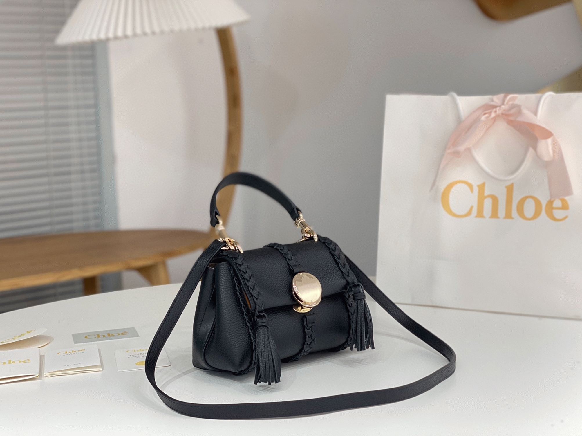 Top Quality Fake Chloe Penelope Mini Shoulder Bag in Black Grained Calfskin