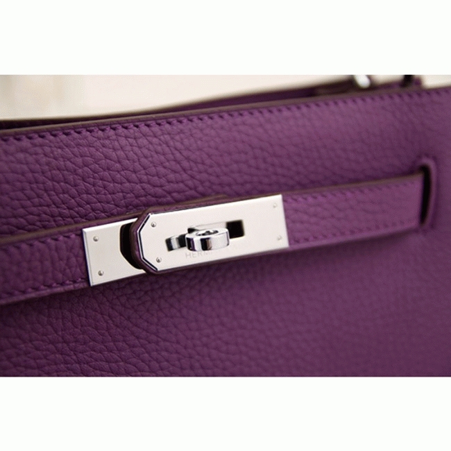 Purple Leather Knockoff H**me5 So Kelly 22cm Stylish Purse