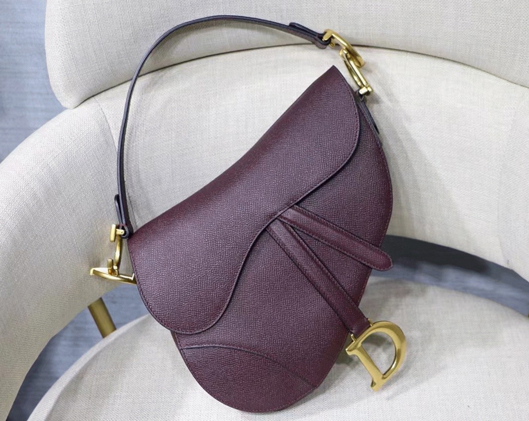 D10r Saddle Bag Knockoff in Amaranth Grained Calfskin