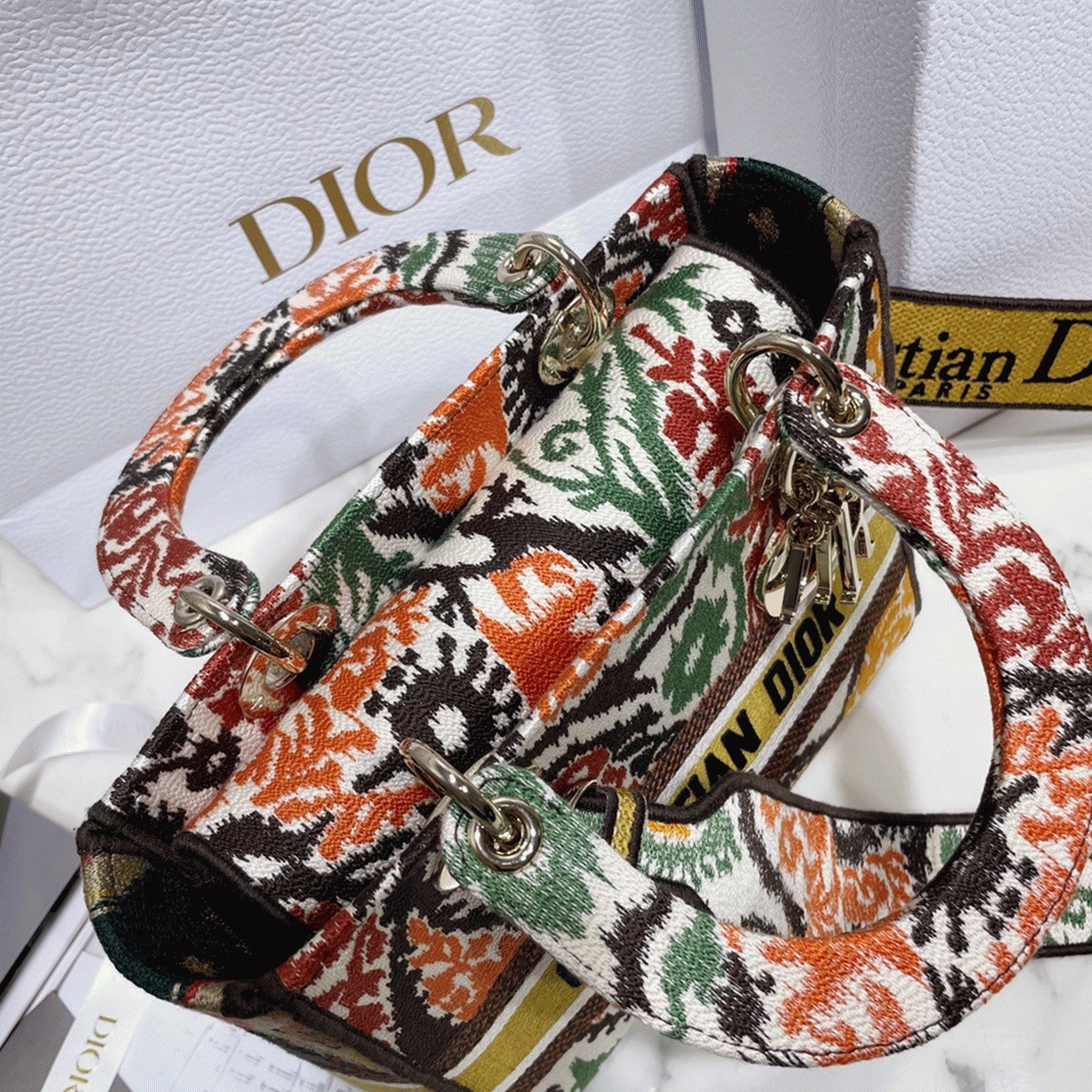 D10r Lady D-Lite Medium Bag Faux in Yellow D10r Paisley Embroidery