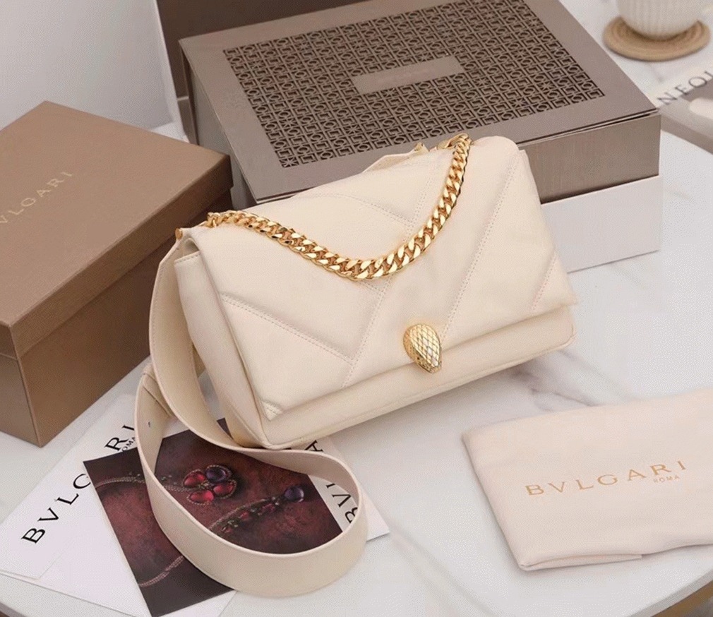 Knockoff Bv1g*ai Serpenti Cabochon Medium Bag White Calfskin