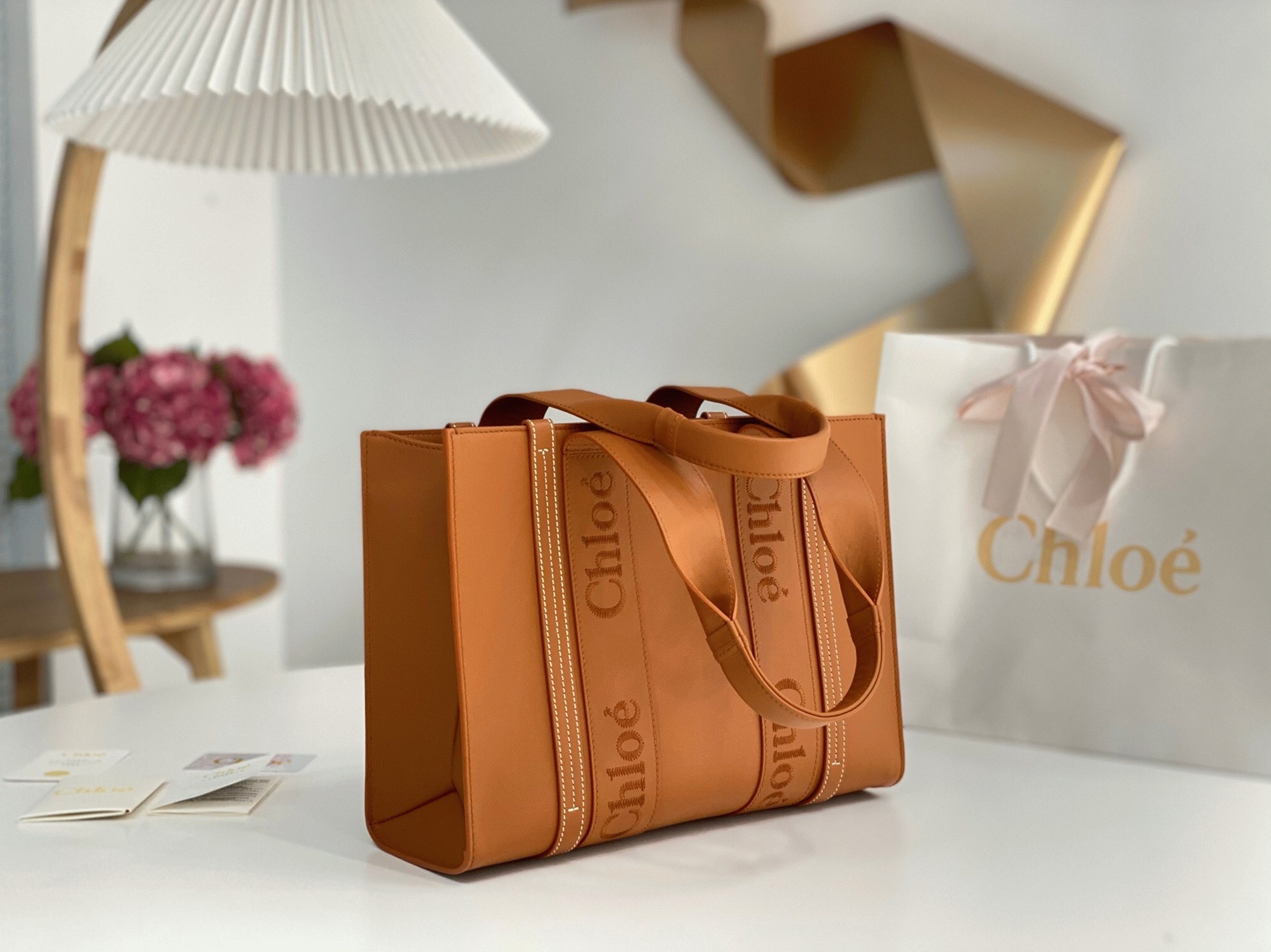 Top Quality Faux Chloe Woody Medium Tote Bag In Brown Calfskin