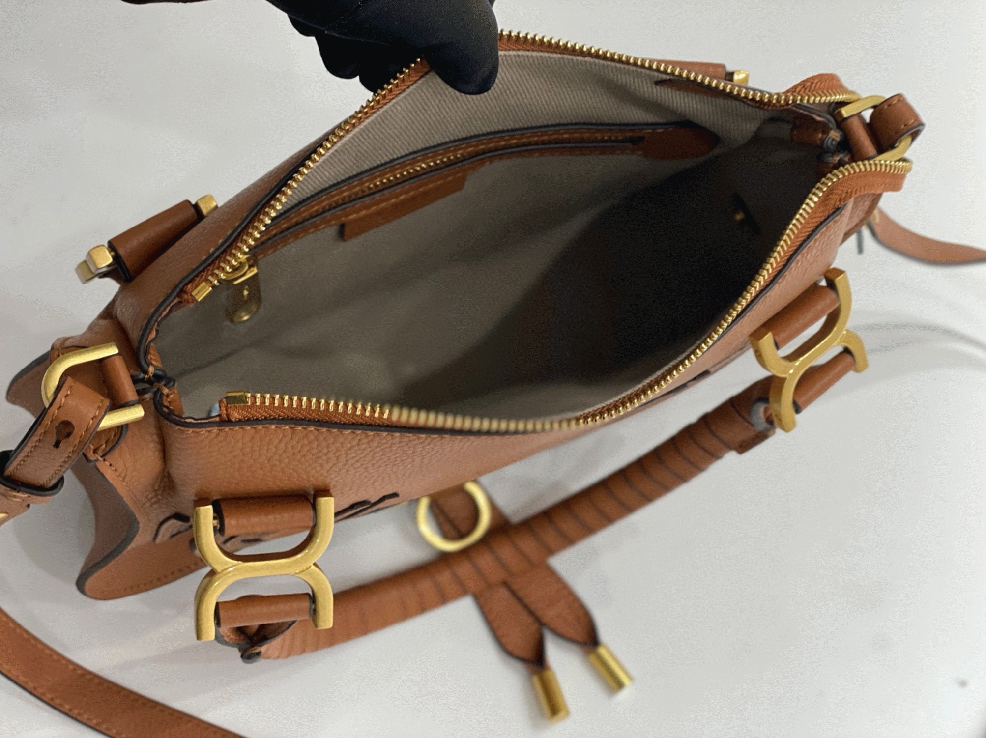 Top Quality Replica Chloe Marcie Small Double Carry Bag in Blue Grained Leather