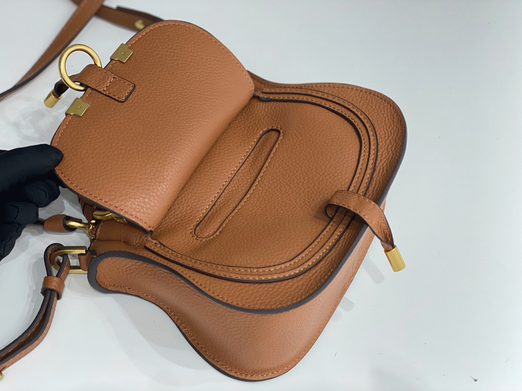 Top Quality Replica Chloe Marcie Mini Double Carry Bag in Brown Grained Leather