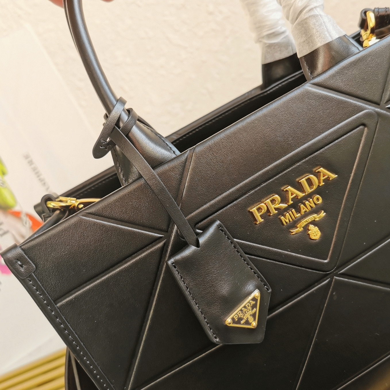 Pra*a Symbole Small Bag Fake with Topstitching in Black