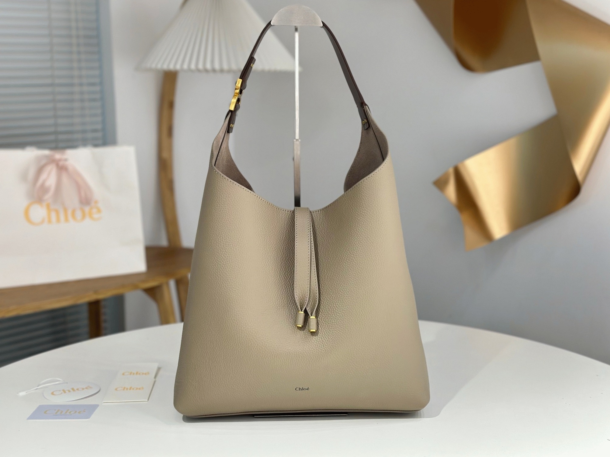 Top Quality Fake Chloe Marcie Hobo Bag in Grey Grained Leather