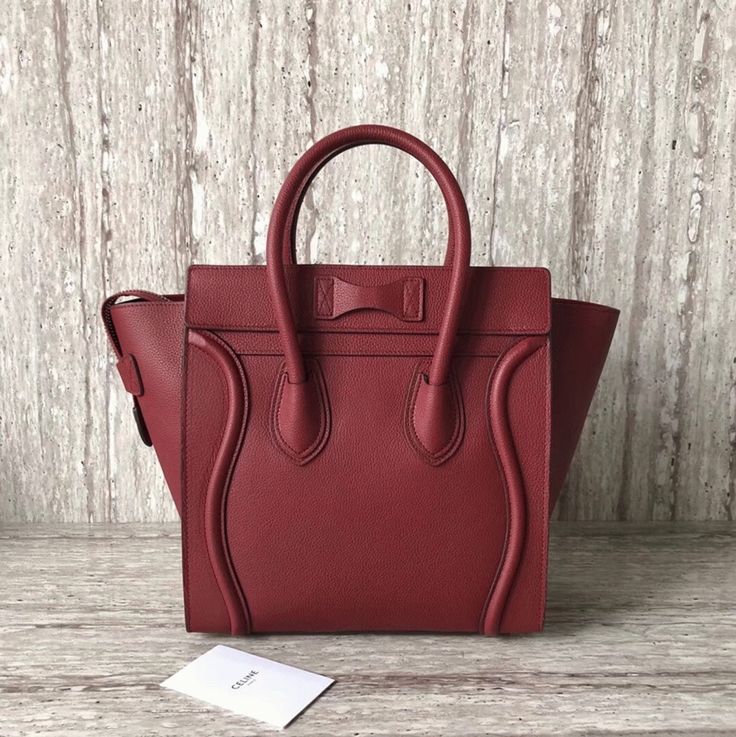 Ce1i*e Micro Luggage Tote Bag Knockoff in Dark Red