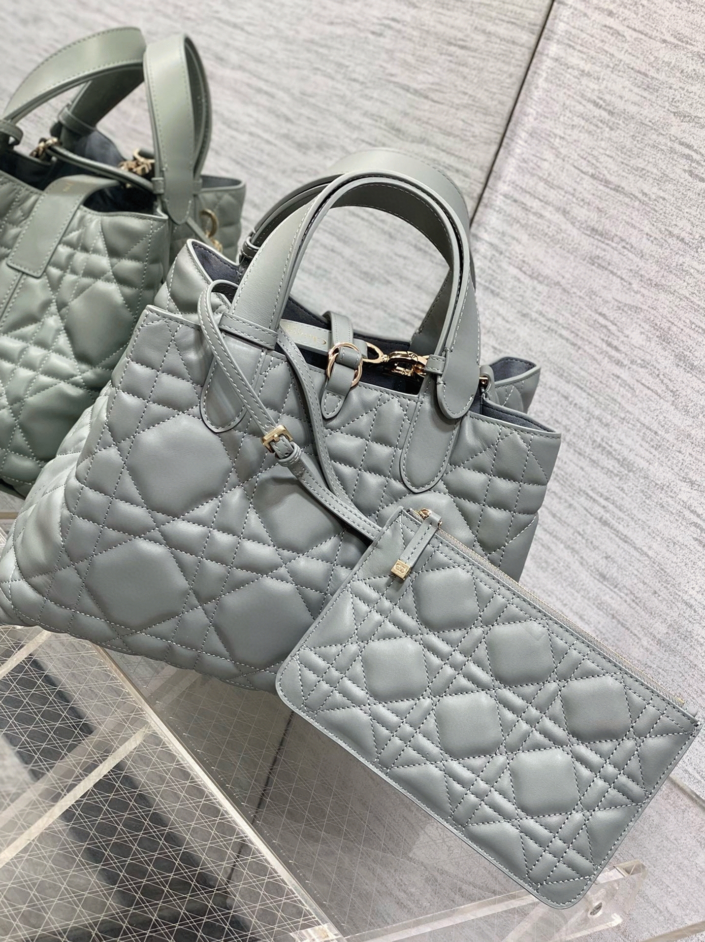 D10r Toujours Medium Bag Faux in Beige Macrocannage Calfskin