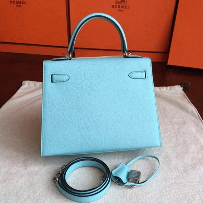 Blue Atoll Epsom Fake H**me5 Kelly 25cm Sellier Elegant Handbag