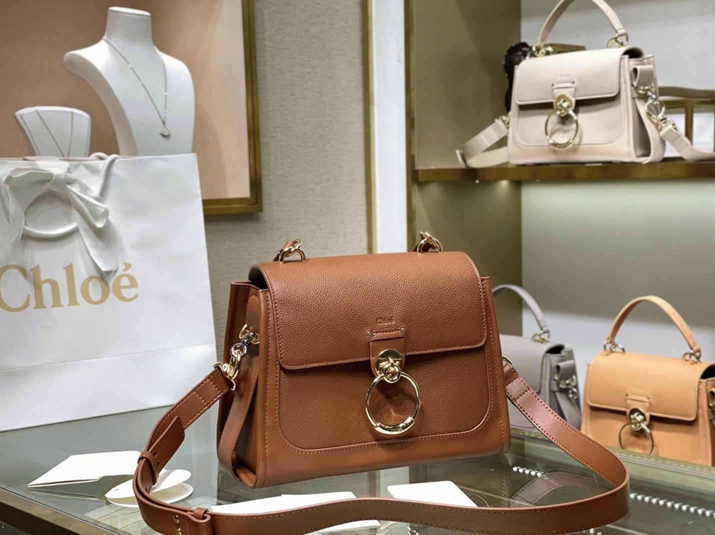 Top Quality Fake Chloe Small Tess Day Bag In Caramel Grained Leather