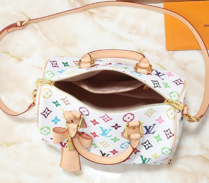LV X TM Multicolored Speedy Bandouliere 25 In White