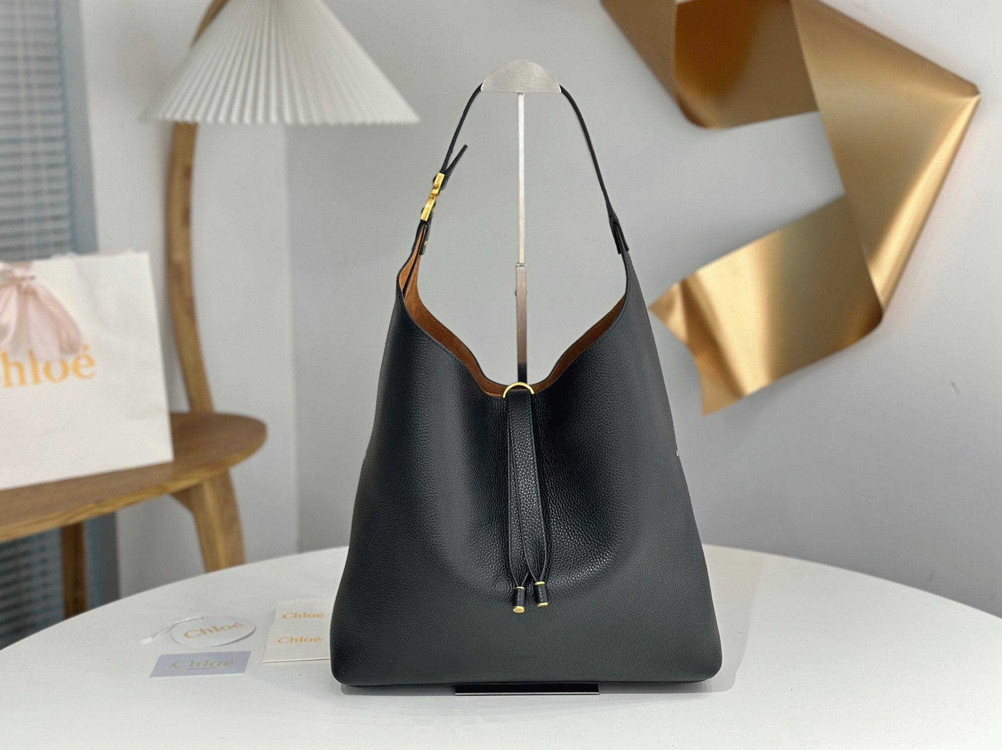 Top Quality Knockoff Previous Previous Chloe Marcie Hobo Bag in Black Grained Leather
