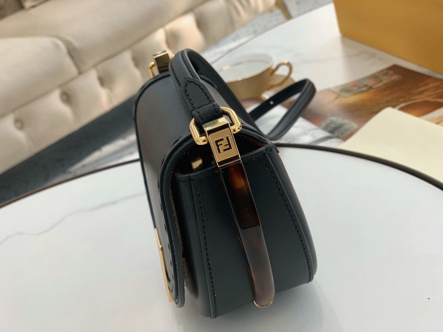 Top Quality Replica F**di Moonlight Saddle Bag In Black Calfskin