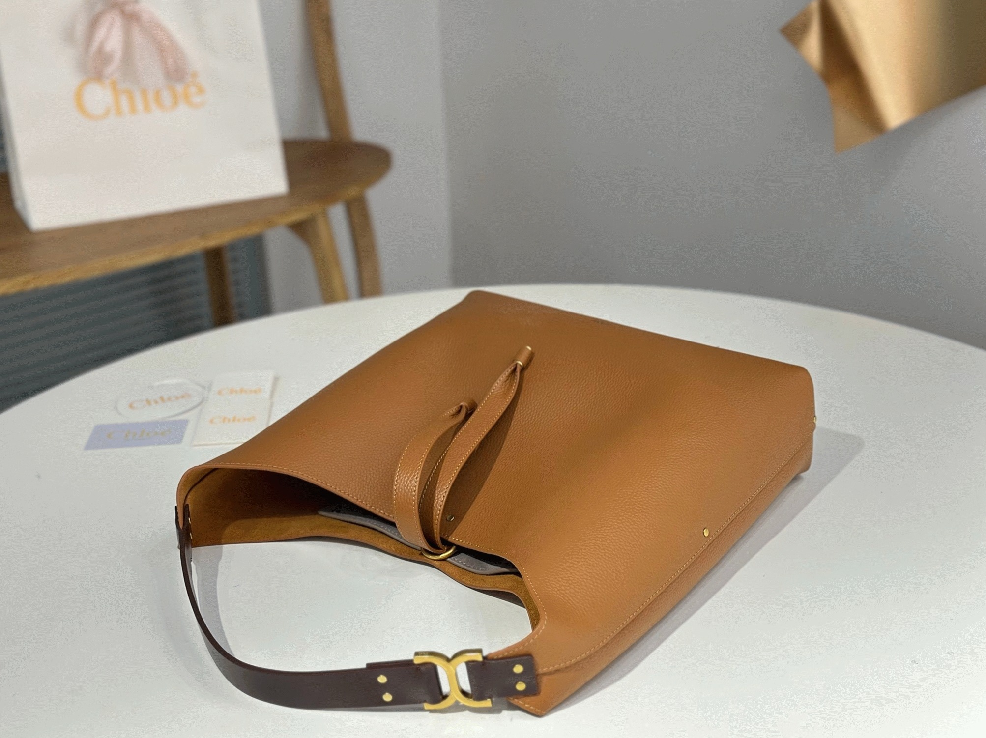 Top Quality Fake Chloe Marcie Hobo Bag in Brown Grained Leather