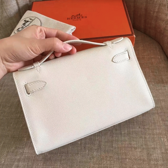 White Epsom Fake H**me5 Kelly Pochette Clean Look Mini Bag