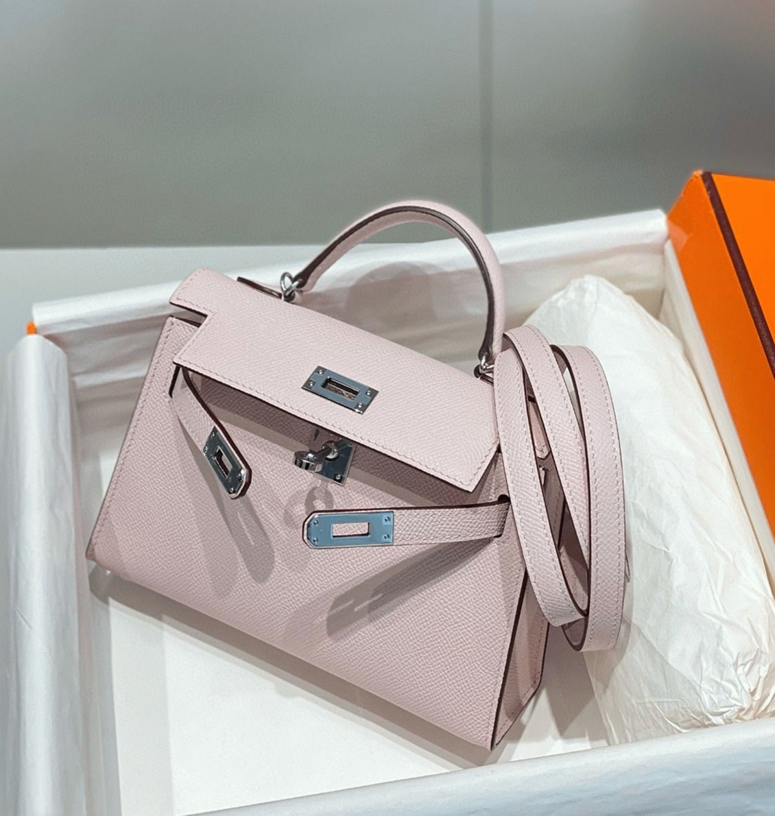 H**me5 Kelly Mini II Bag Replica in Mauve Pale