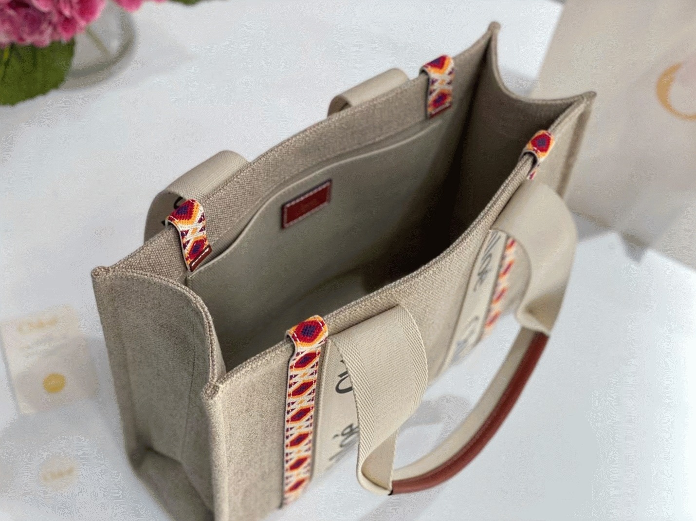 Top Quality Replica Chloe Medium Woody Tote Bag with Hand-embroidered
