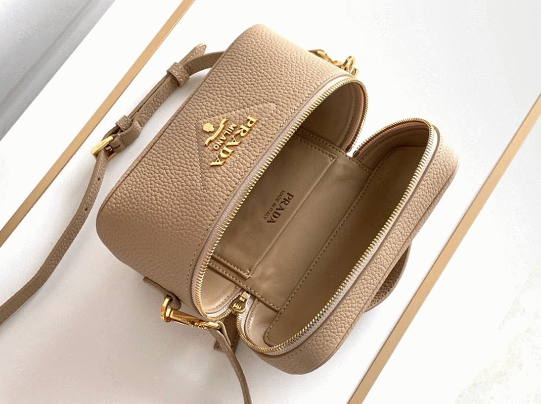 Pra*a Mini Vanity Bag Fake in Sand Beige