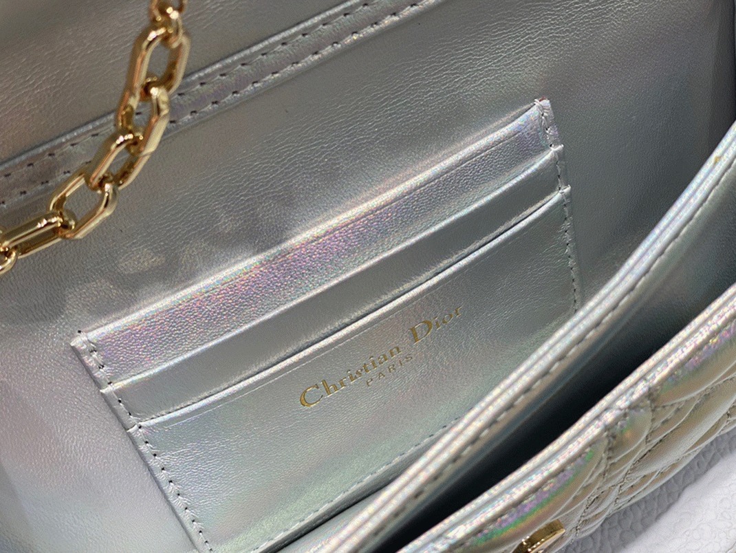 D10r Miss D10r Mini Bag Knockoff in Iridescent Metallic Silver Lambskin