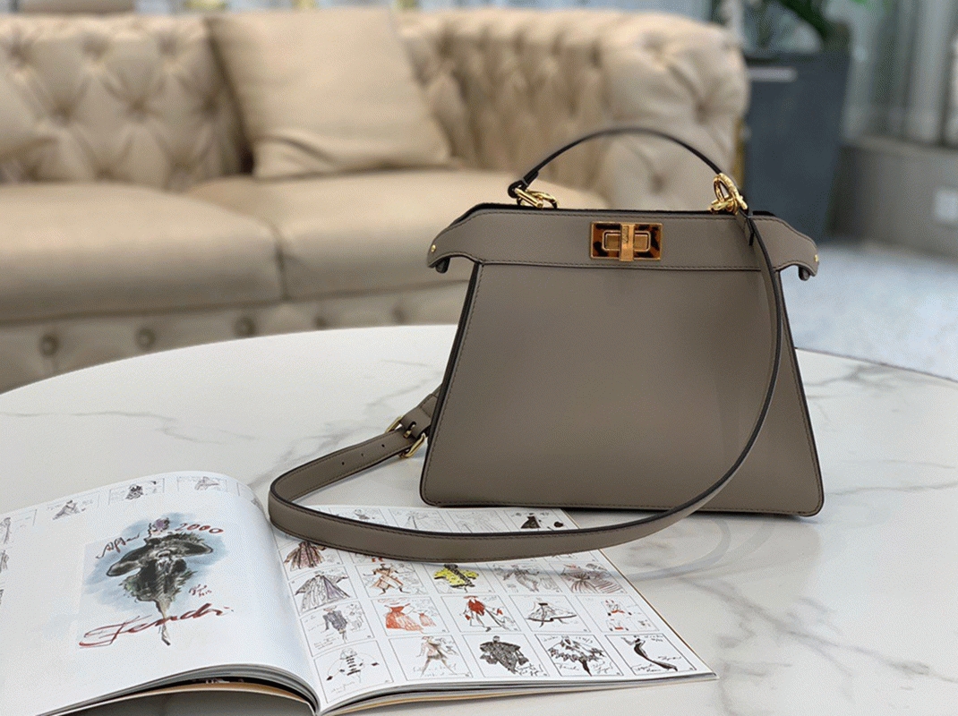 Grey Calfskin F**di Peekaboo ISeeU Small Imitation Bag