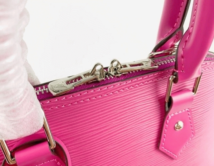 L0vis Vvtt0n Epi Leather Alma PM Handbag In Pondichery Pink With Jacquard Strap