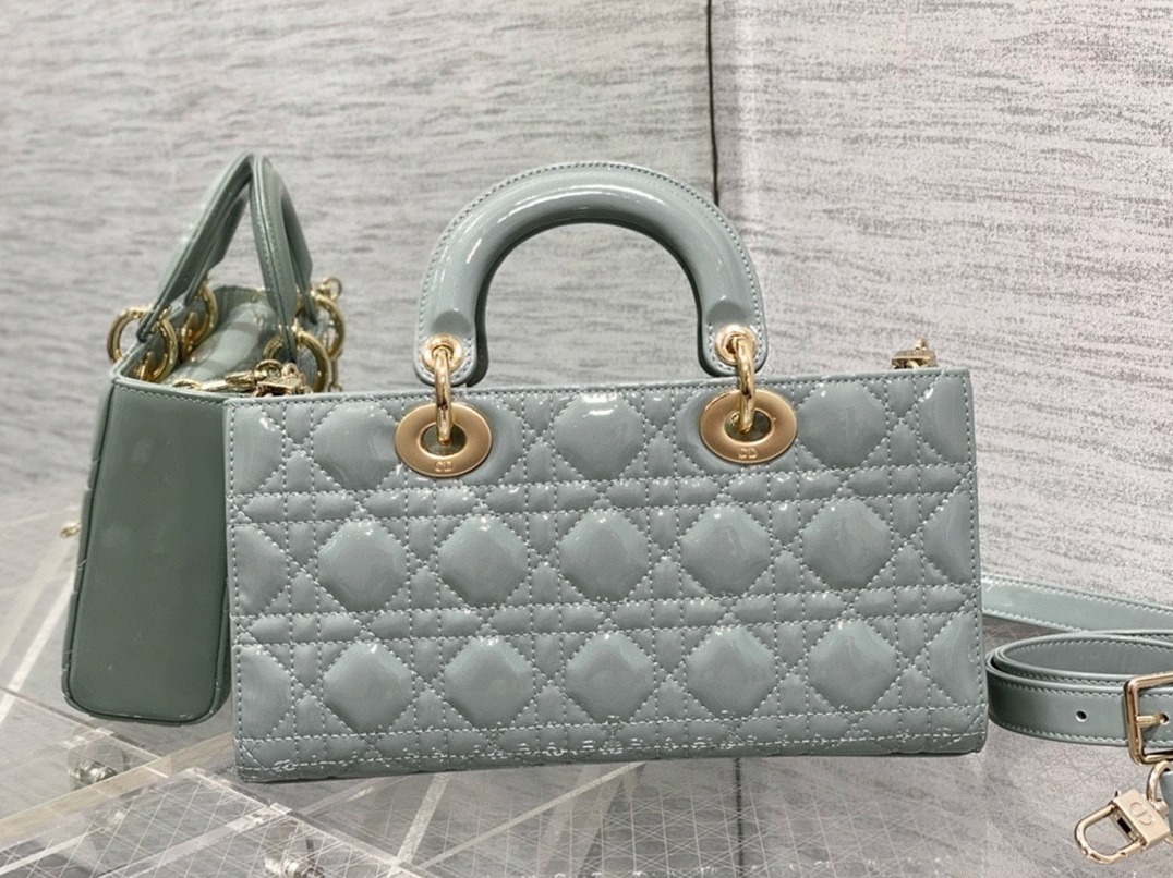 D10r Lady D-Joy Medium Bag Fake in Grey Patent Cannage Calfskin