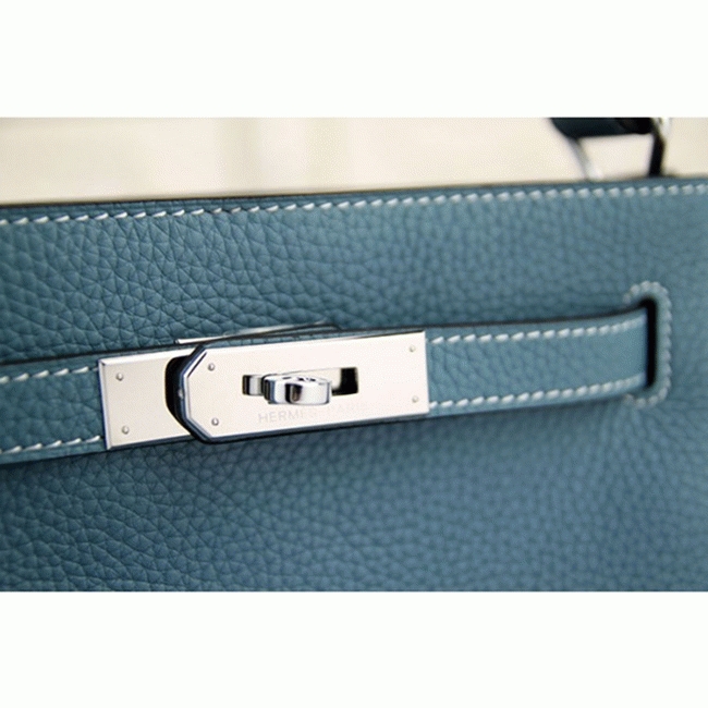 Jean Blue Leather Fake H**me5 So Kelly 22cm Casual Handbag