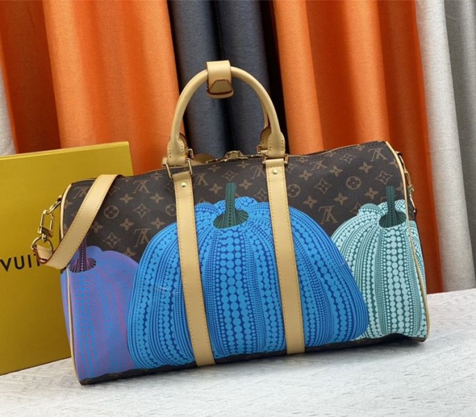 L0vis Vvtt0n X YK Monogram Canvas Keepall 45 Luggage In Pumpkin