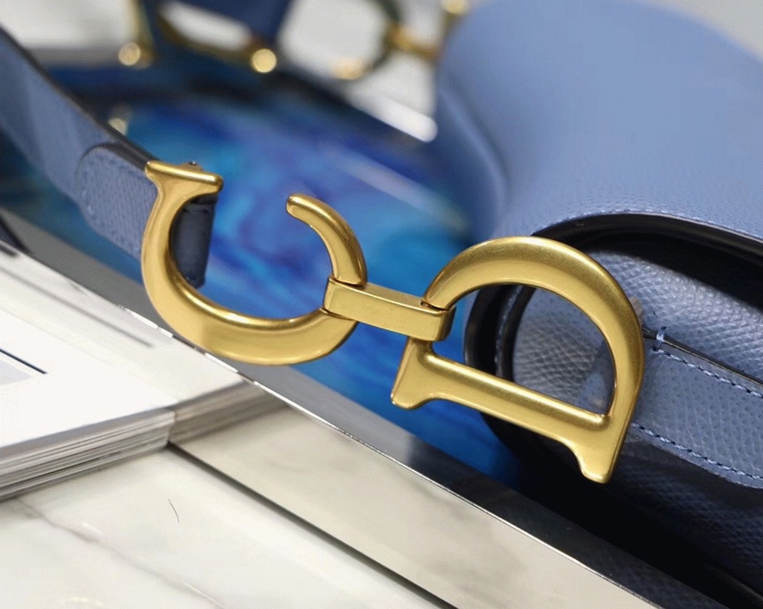D10r Saddle Bag Knockoff in Denim Blue Grained Calfskin