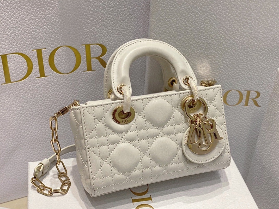 D10r Lady D-Joy Micro Bag Knockoff in White Cannage Lambskin