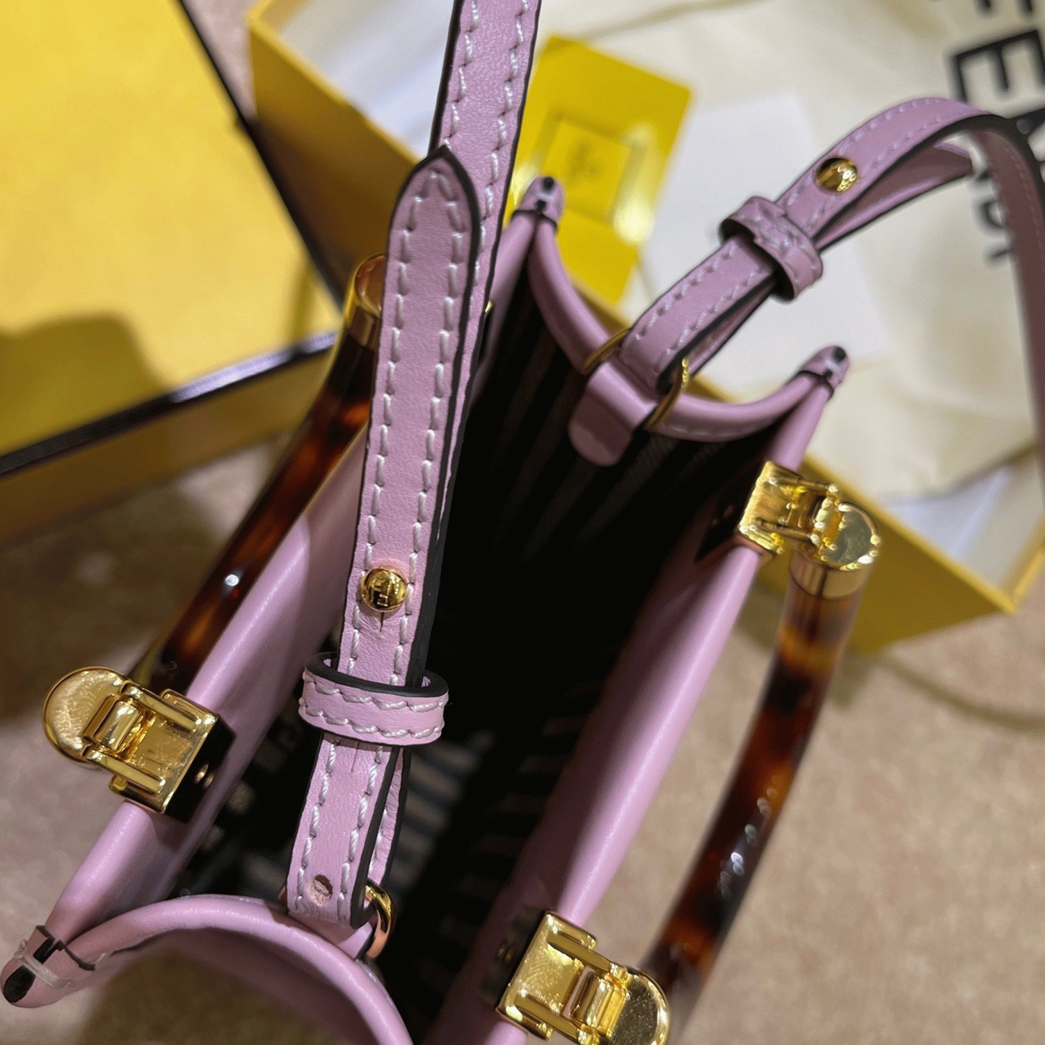 Top Quality Knockoff F**di Mini Sunshine Shopper Bag In Lilas Leather