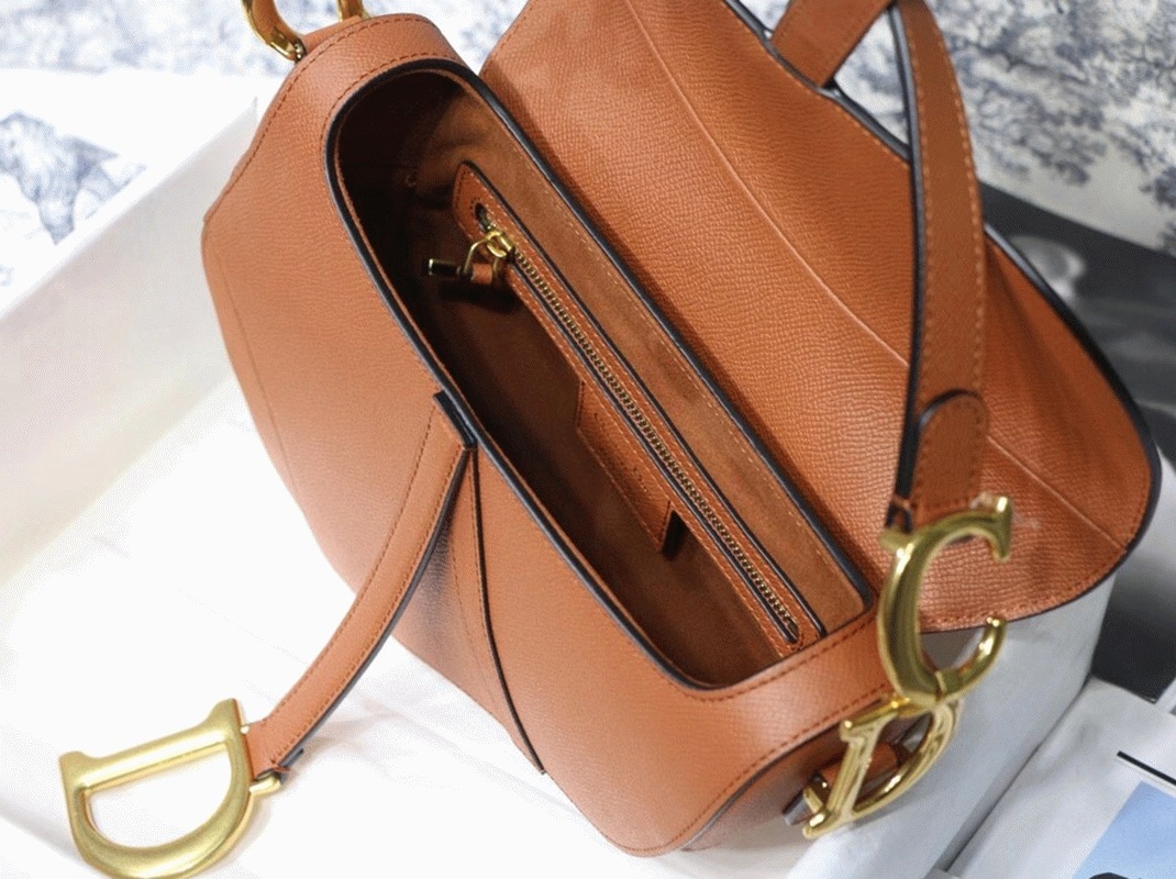 D10r Saddle Bag Replica in Dark Tan Grained Calfskin