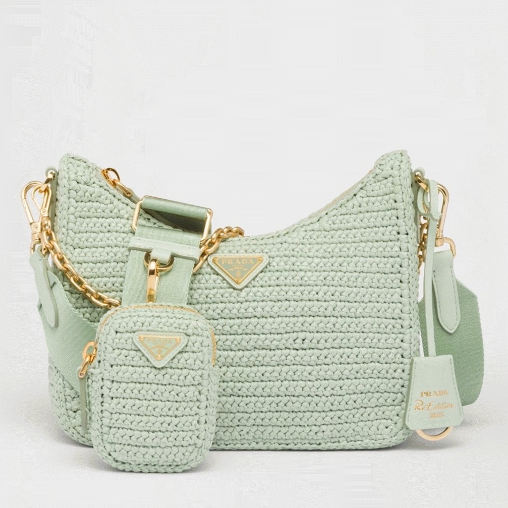 Pra*a Re-Edition Crochet Bag Replica in Aqua