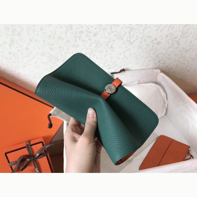 Malachite orange top fake H**me5 Dogon duo wallet