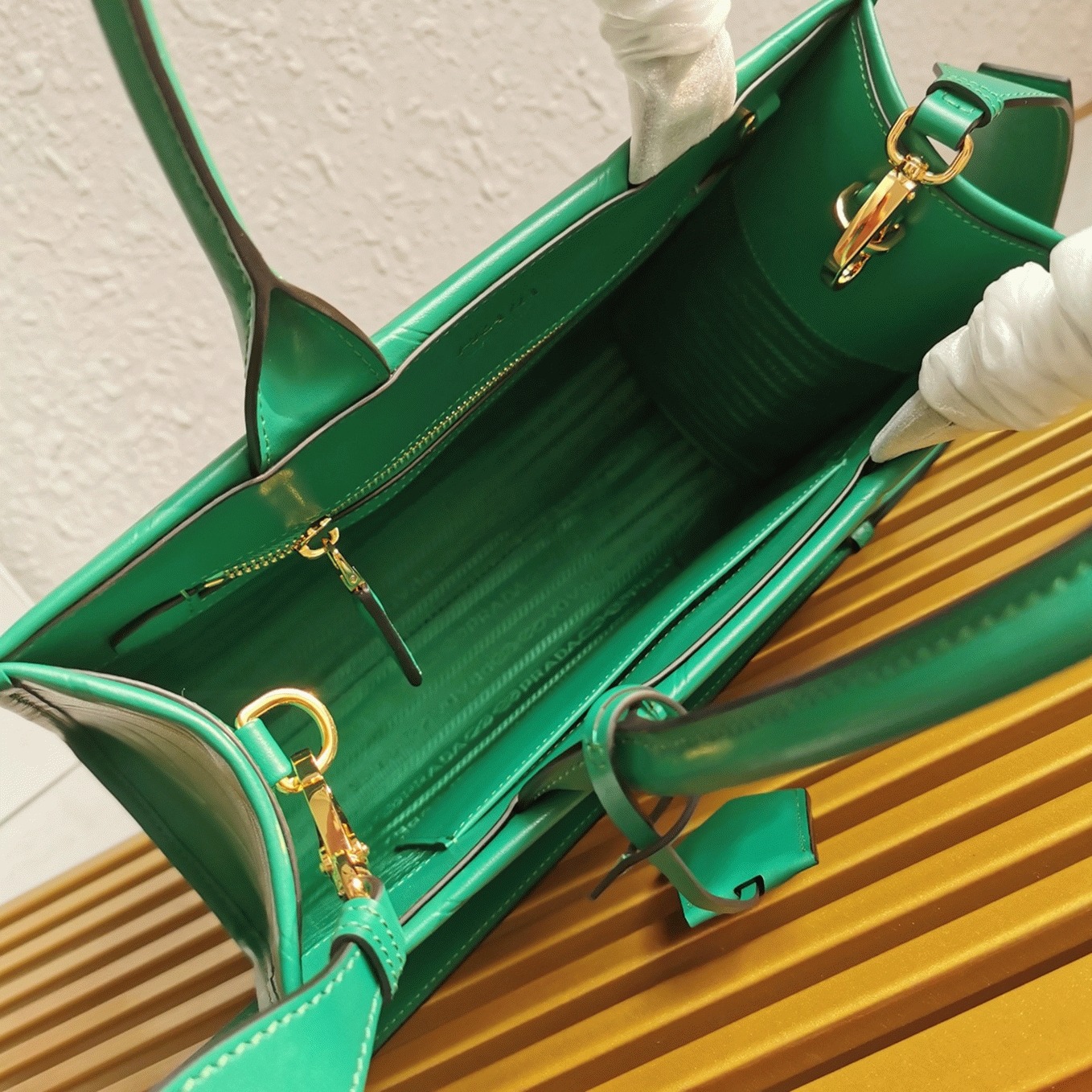 Pra*a Symbole Small Bag Knockoff with Topstitching in Green