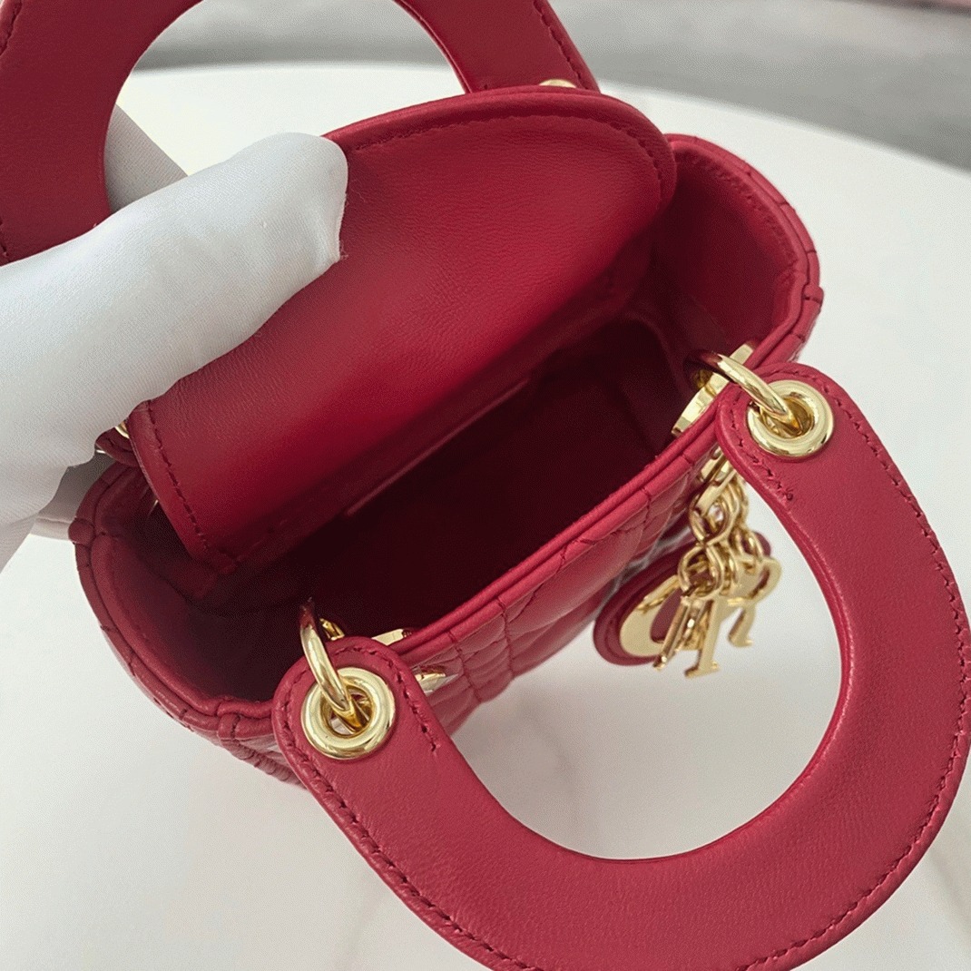 D10r Lady D10r Micro Bag Replica in Red Cannage Lambskin