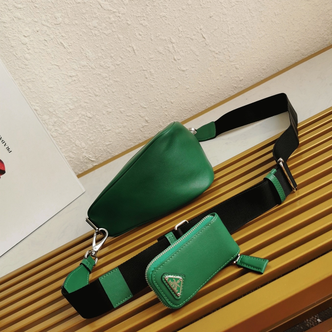 Pra*a Triangle Shoulder Bag Knockoff in Green