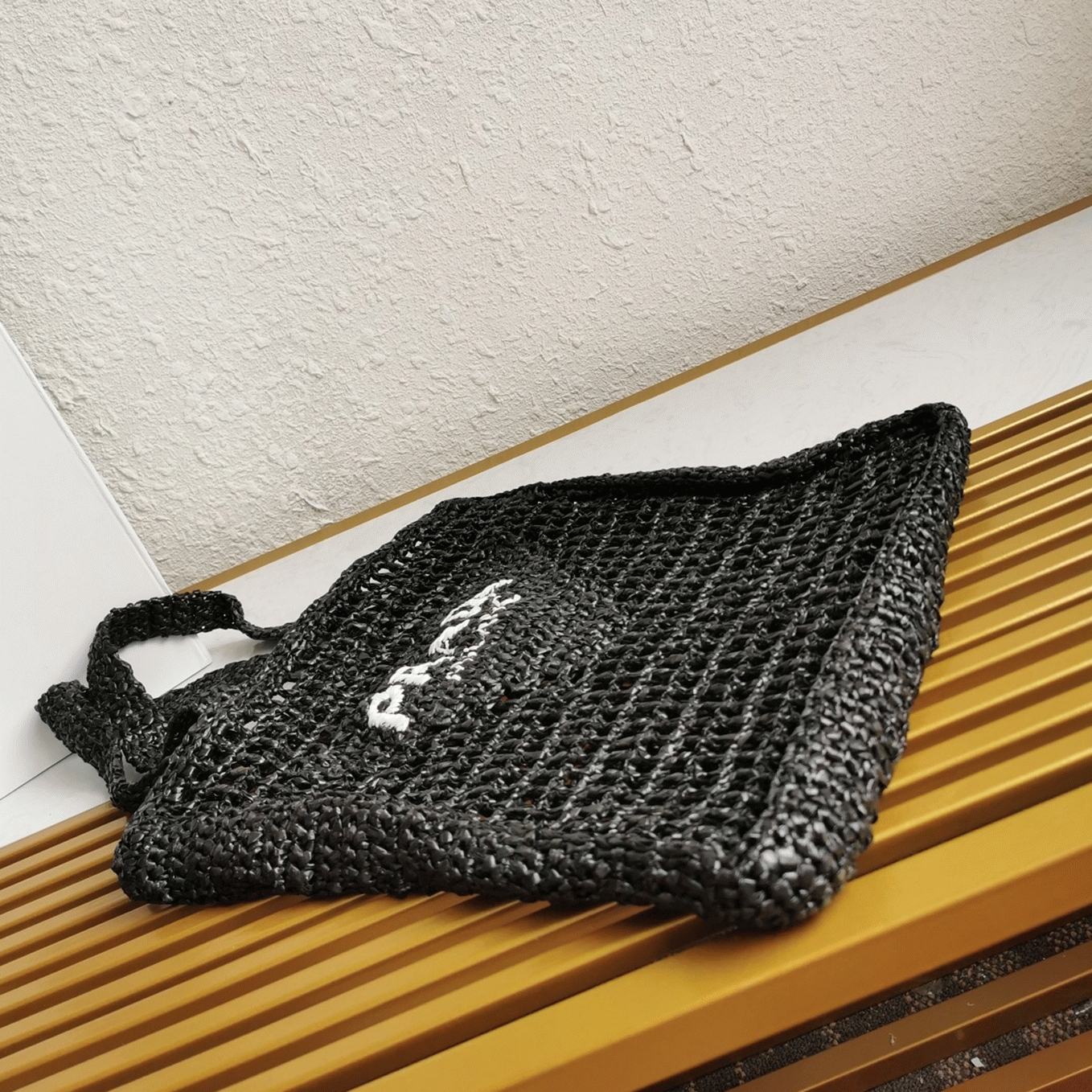 Pra*a Small Tote Bag Replica in Black Woven Raffia