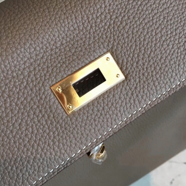 Taupe Clemence Knockoff H**me5 Kelly 35cm Soft Leather Tote