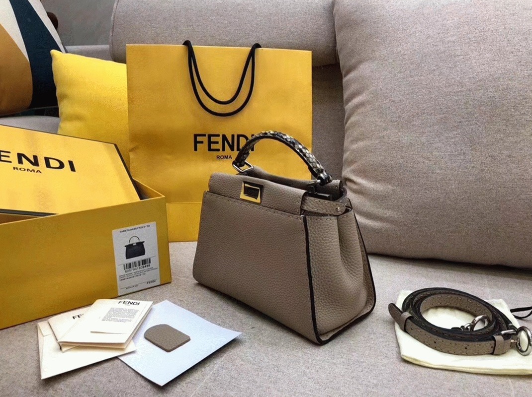 Top Quality Knockoff F**di Peekaboo Mini Selleria Grey Bag with Python Leather Handle