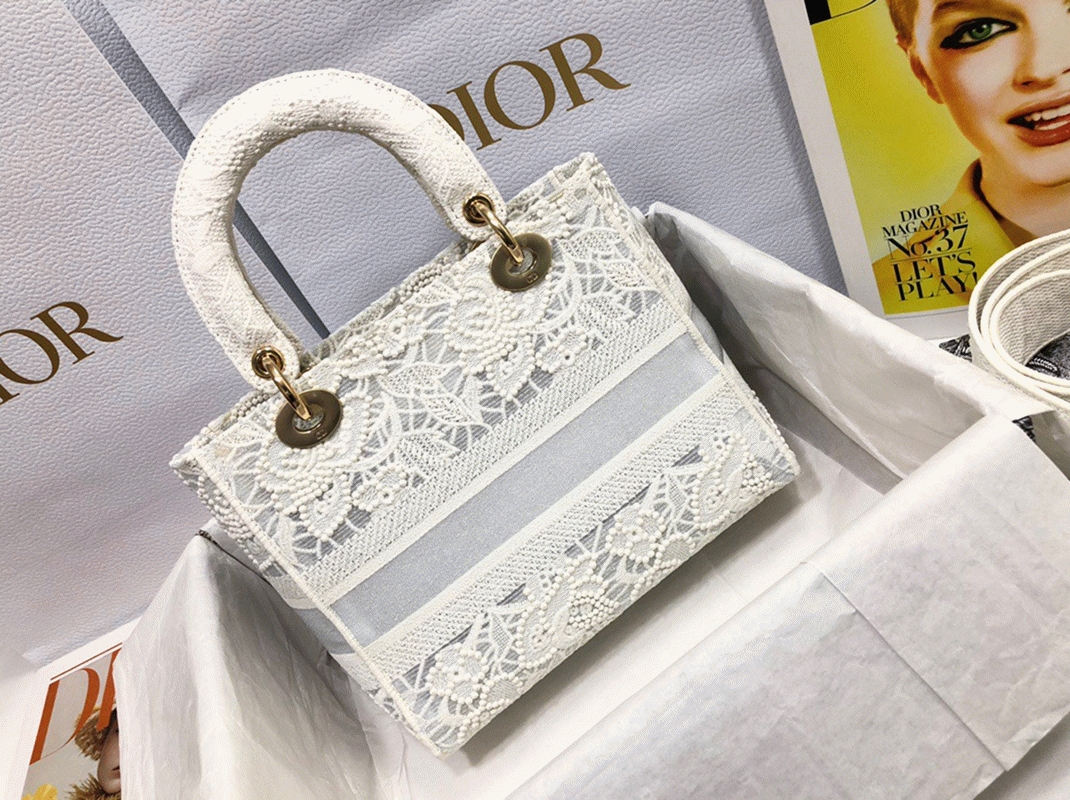 D10r Lady D-Lite Medium Bag Fake in Embroidery with Macrame Effect