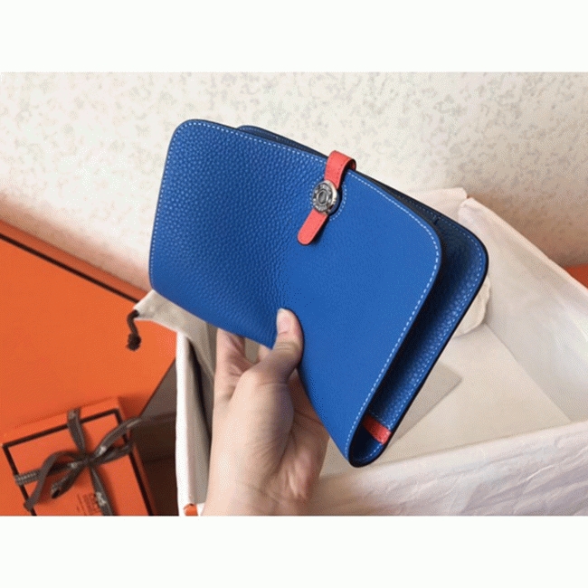 Blue piment leather fake H**me5 Dogon duo wallet