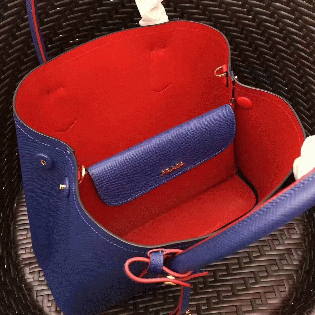 Blue Pra*a Double Medium Tote Bag Replica